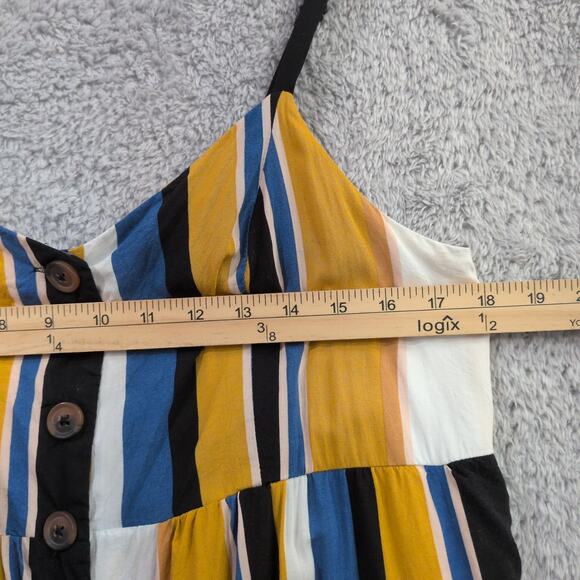 Urban Outfitters Yellow Blue White Striped Sleeveless Cropped Jumpsuit Size Lg - Picture 6 of 11